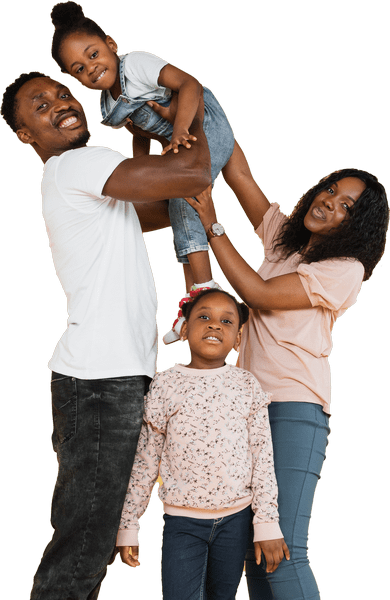 Happy family smiling and having fun with two kids